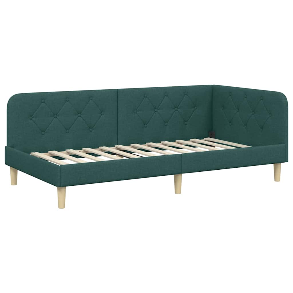 Hoekbedframe met matras Donkergroen 90 x 200 cm Stof is nu te koop bij PeponiXL, paradijselijk wonen!