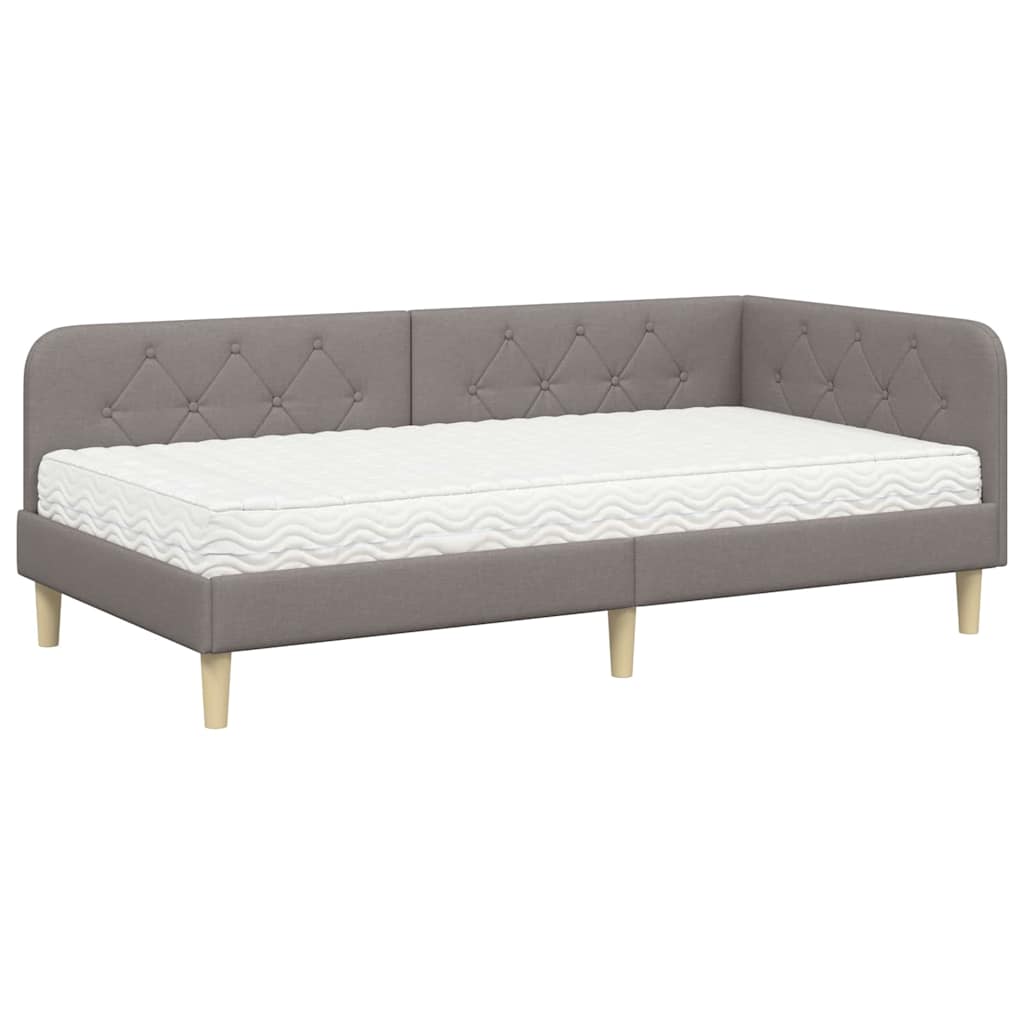 Hoekbedframe met matras met hoofdeinde Taupe 90 x 200 cm Stof is nu te koop bij PeponiXL, paradijselijk wonen!