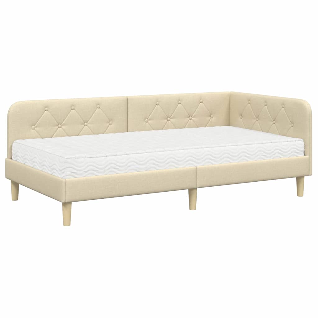 Hoekbedframe met matras met hoofdeinde Crème 90 x 200 cm Stof is nu te koop bij PeponiXL, paradijselijk wonen!