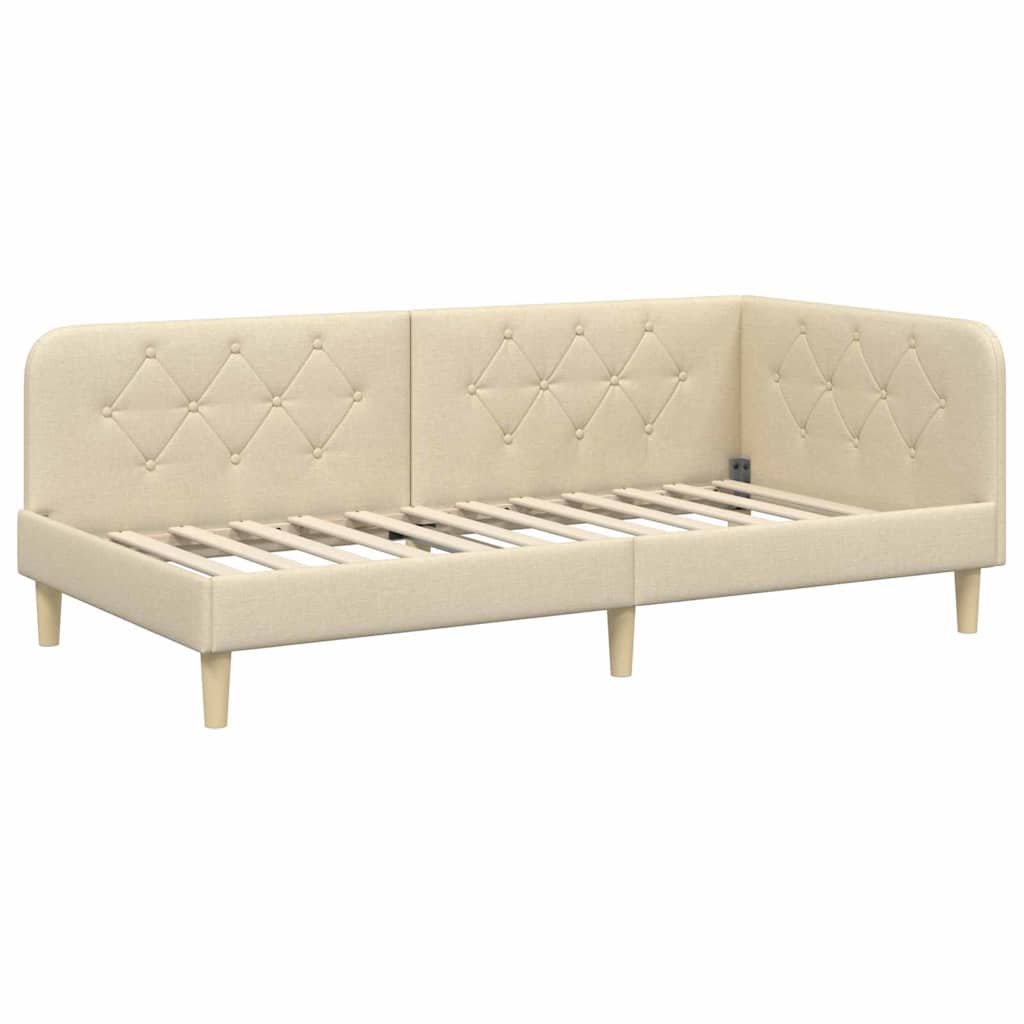 Hoekbedframe met matras met hoofdeinde Crème 90 x 200 cm Stof is nu te koop bij PeponiXL, paradijselijk wonen!