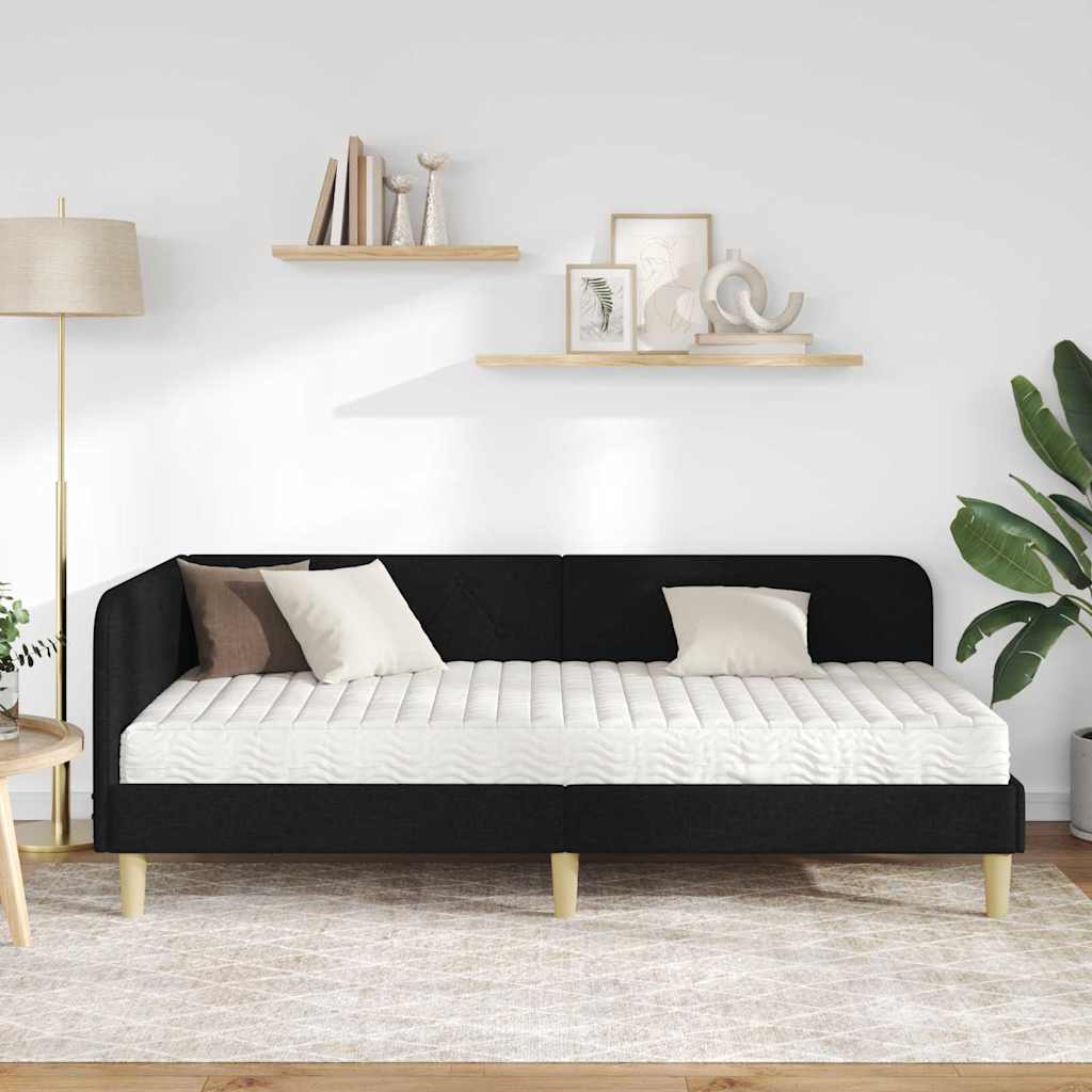 Hoekbedframe met matras met hoofdeinde Zwart 100 x 200 cm Stof is nu te koop bij PeponiXL, paradijselijk wonen!