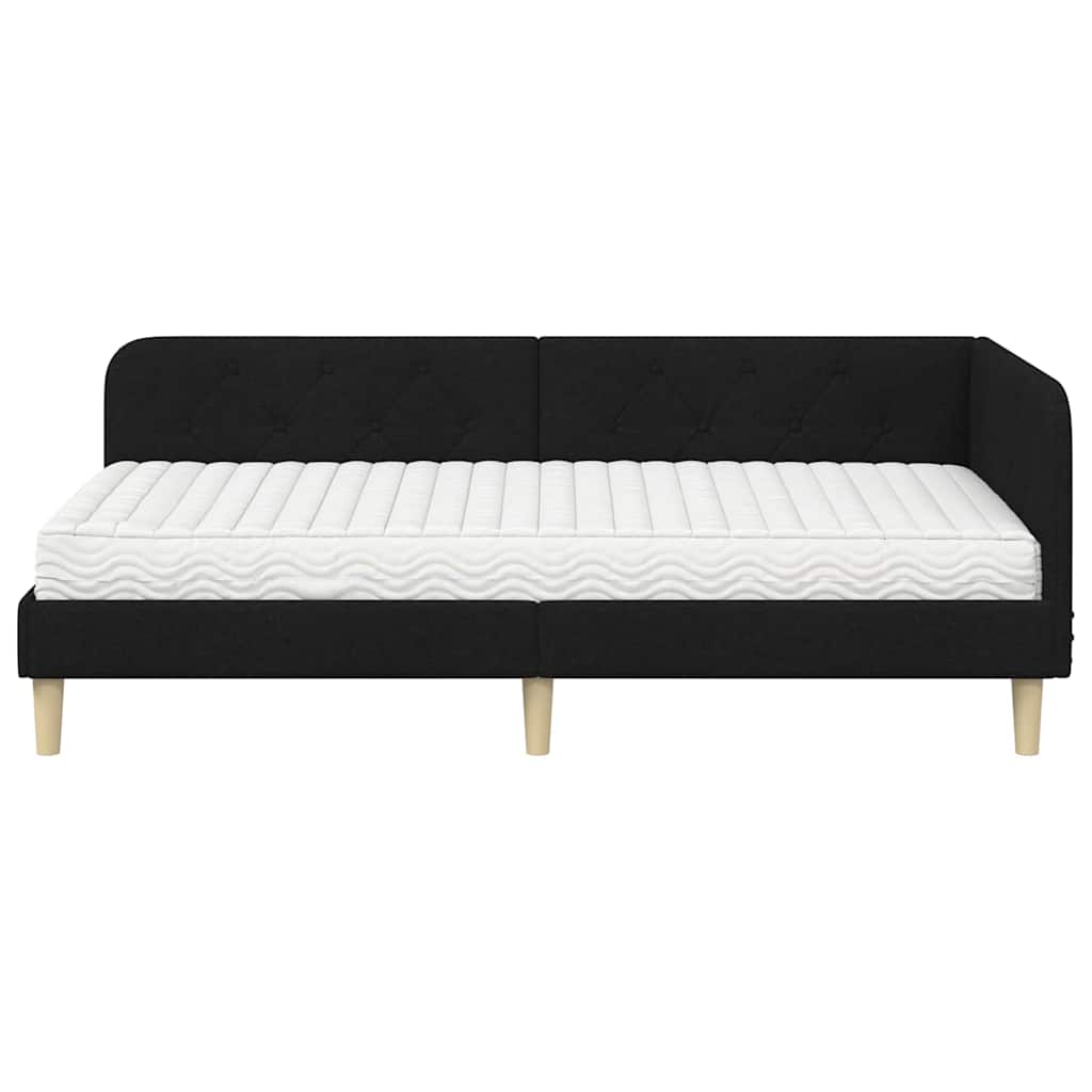 Hoekbedframe met matras met hoofdeinde Zwart 100 x 200 cm Stof is nu te koop bij PeponiXL, paradijselijk wonen!