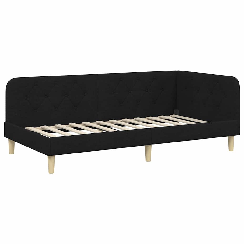Hoekbedframe met matras met hoofdeinde Zwart 100 x 200 cm Stof is nu te koop bij PeponiXL, paradijselijk wonen!