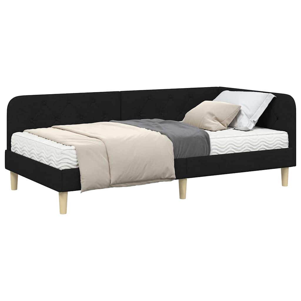 Hoekbedframe met matras met hoofdeinde Zwart 100 x 200 cm Stof is nu te koop bij PeponiXL, paradijselijk wonen!