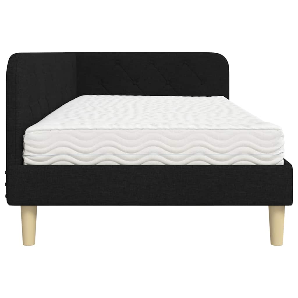 Hoekbedframe met matras met hoofdeinde Zwart 100 x 200 cm Stof is nu te koop bij PeponiXL, paradijselijk wonen!