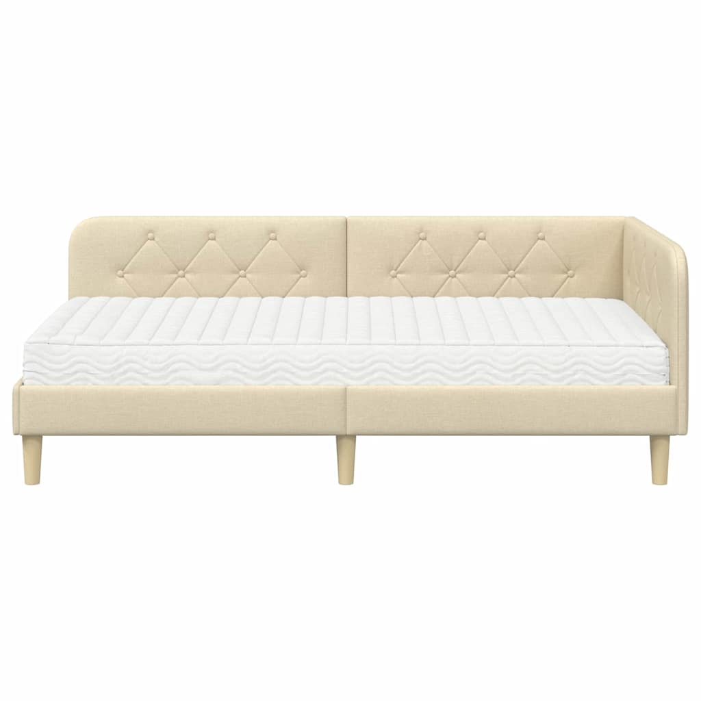 Hoekbedframe met matras met hoofdeinde Crème 100 x 200 cm Stof is nu te koop bij PeponiXL, paradijselijk wonen!