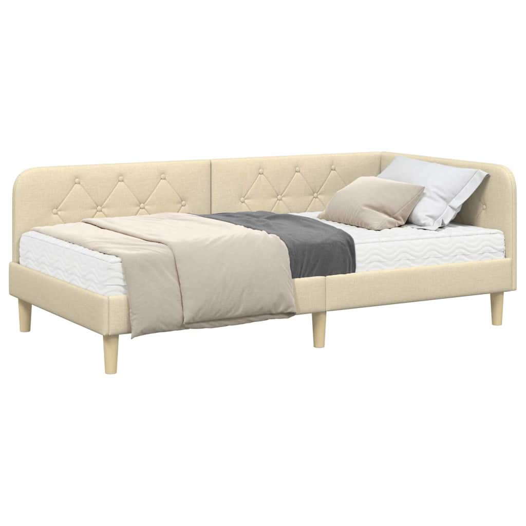 Hoekbedframe met matras met hoofdeinde Crème 100 x 200 cm Stof is nu te koop bij PeponiXL, paradijselijk wonen!