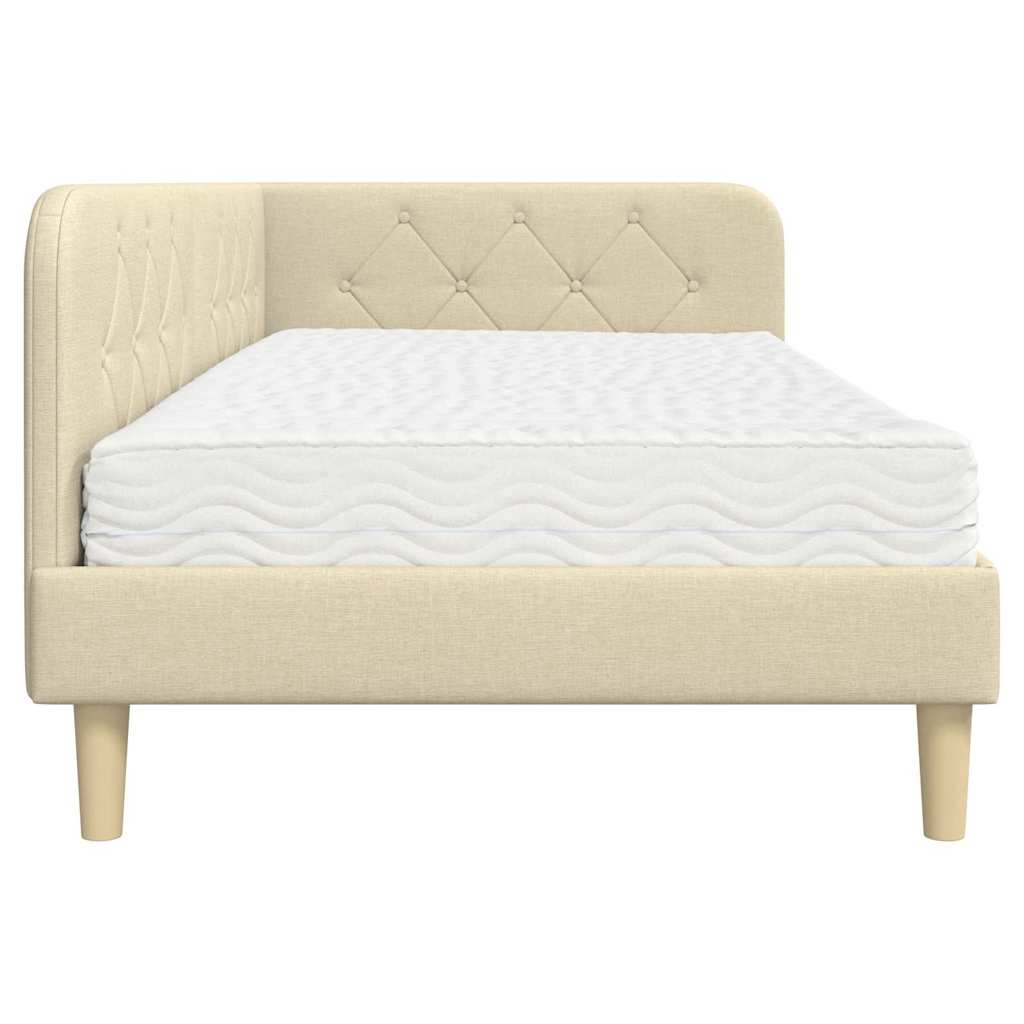 Hoekbedframe met matras met hoofdeinde Crème 100 x 200 cm Stof is nu te koop bij PeponiXL, paradijselijk wonen!