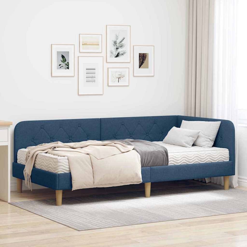 Hoekbedframe met matras met hoofdeinde Blauw 100 x 200 cm Stof is nu te koop bij PeponiXL, paradijselijk wonen!
