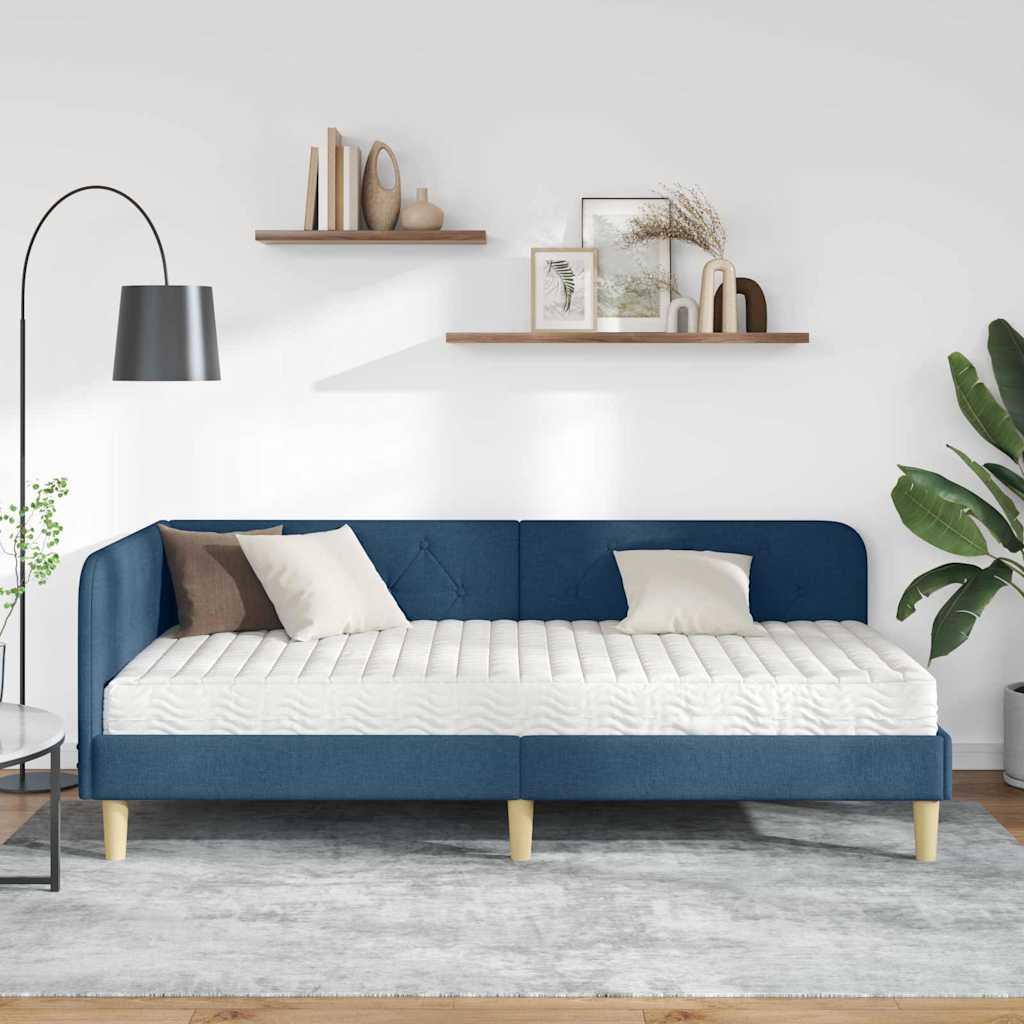 Hoekbedframe met matras met hoofdeinde Blauw 100 x 200 cm Stof is nu te koop bij PeponiXL, paradijselijk wonen!