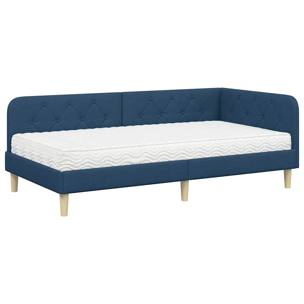 Hoekbedframe met matras met hoofdeinde Blauw 100 x 200 cm Stof is nu te koop bij PeponiXL, paradijselijk wonen!