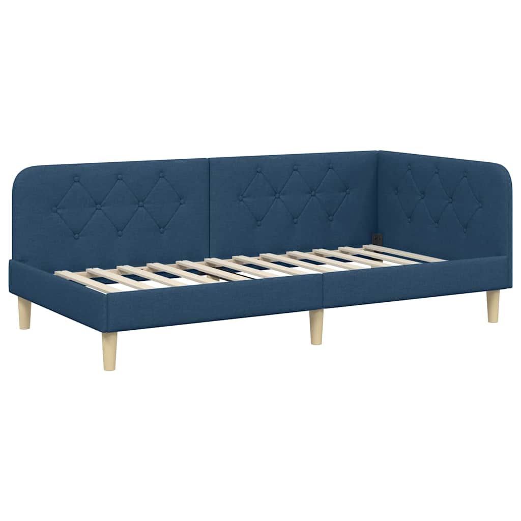 Hoekbedframe met matras met hoofdeinde Blauw 100 x 200 cm Stof is nu te koop bij PeponiXL, paradijselijk wonen!