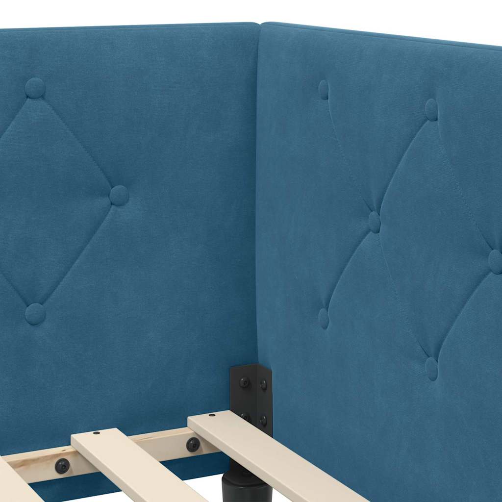 Hoekbedframe met matras Blauw 90 x 190 cm Fluweel is nu te koop bij PeponiXL, paradijselijk wonen!