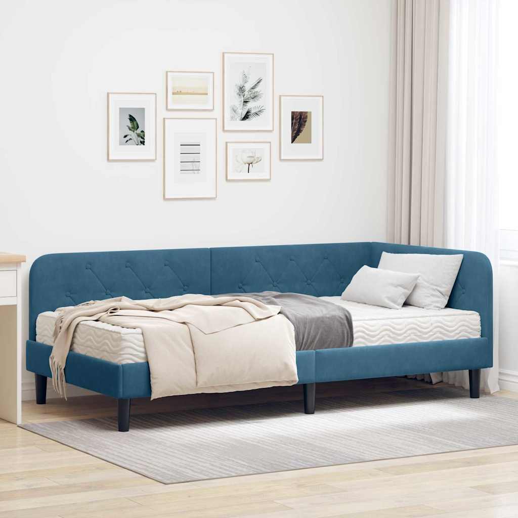 Hoekbedframe met matras Blauw 90 x 190 cm Fluweel is nu te koop bij PeponiXL, paradijselijk wonen!