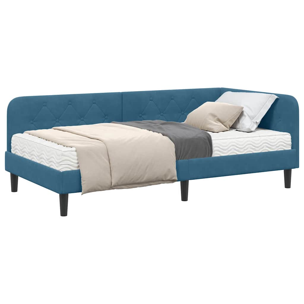 Hoekbedframe met matras Blauw 90 x 190 cm Fluweel is nu te koop bij PeponiXL, paradijselijk wonen!