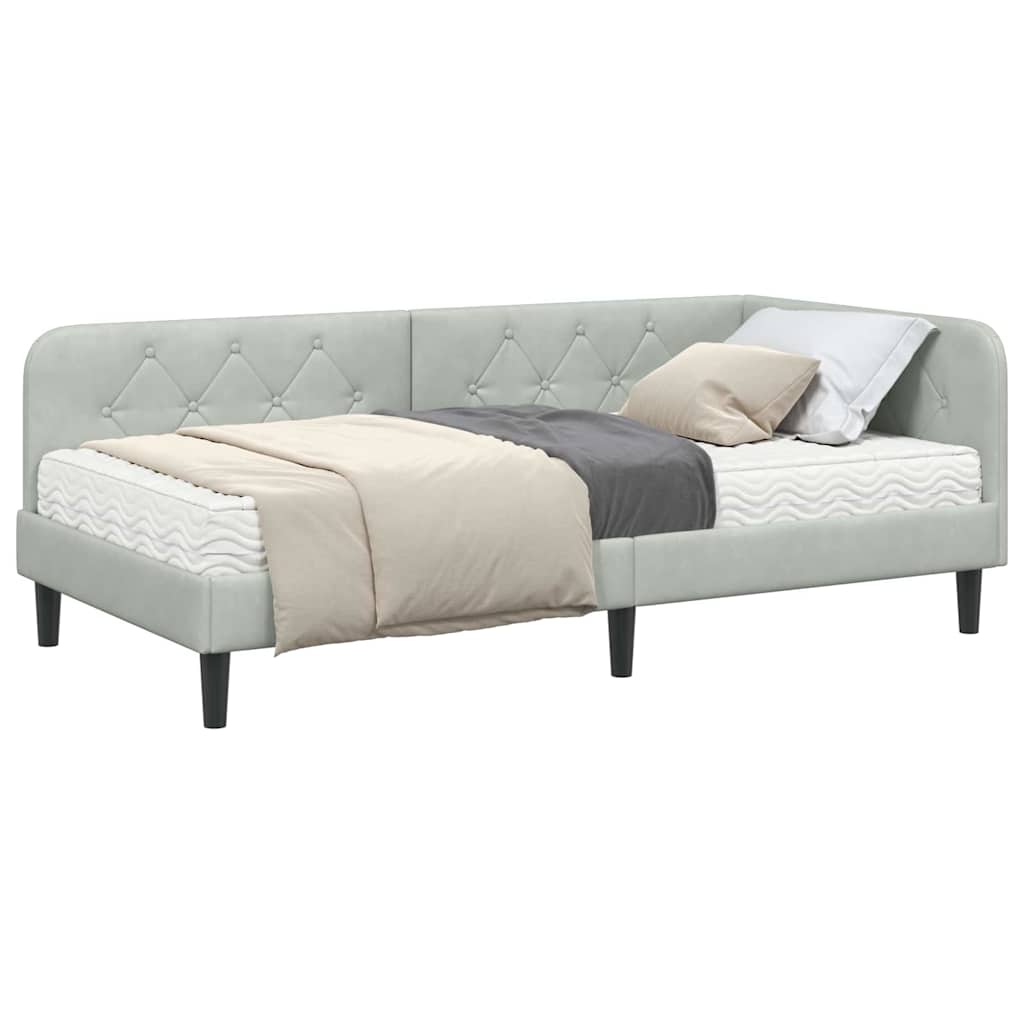 Hoekbedframe met matras Lichtgrijs 90 x 190 cm Fluweel is nu te koop bij PeponiXL, paradijselijk wonen!