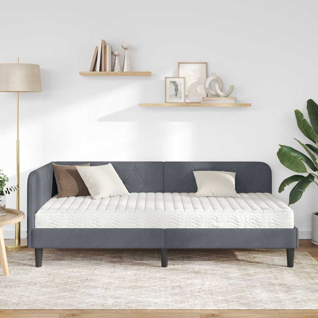 Hoekbedframe met matras Donkergrijs 90 x 190 cm Fluweel is nu te koop bij PeponiXL, paradijselijk wonen!