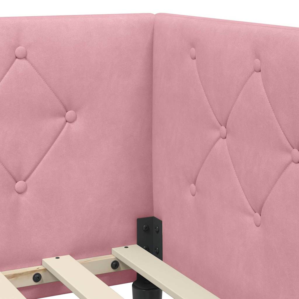Hoekbedframe met matras met hoofdeinde Roze 90 x 190 cm Fluweel is nu te koop bij PeponiXL, paradijselijk wonen!