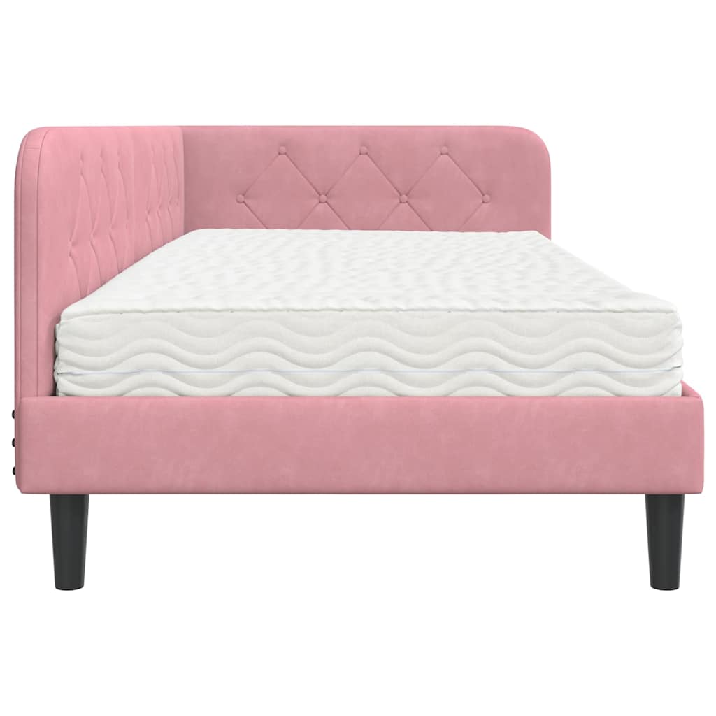Hoekbedframe met matras met hoofdeinde Roze 90 x 190 cm Fluweel is nu te koop bij PeponiXL, paradijselijk wonen!