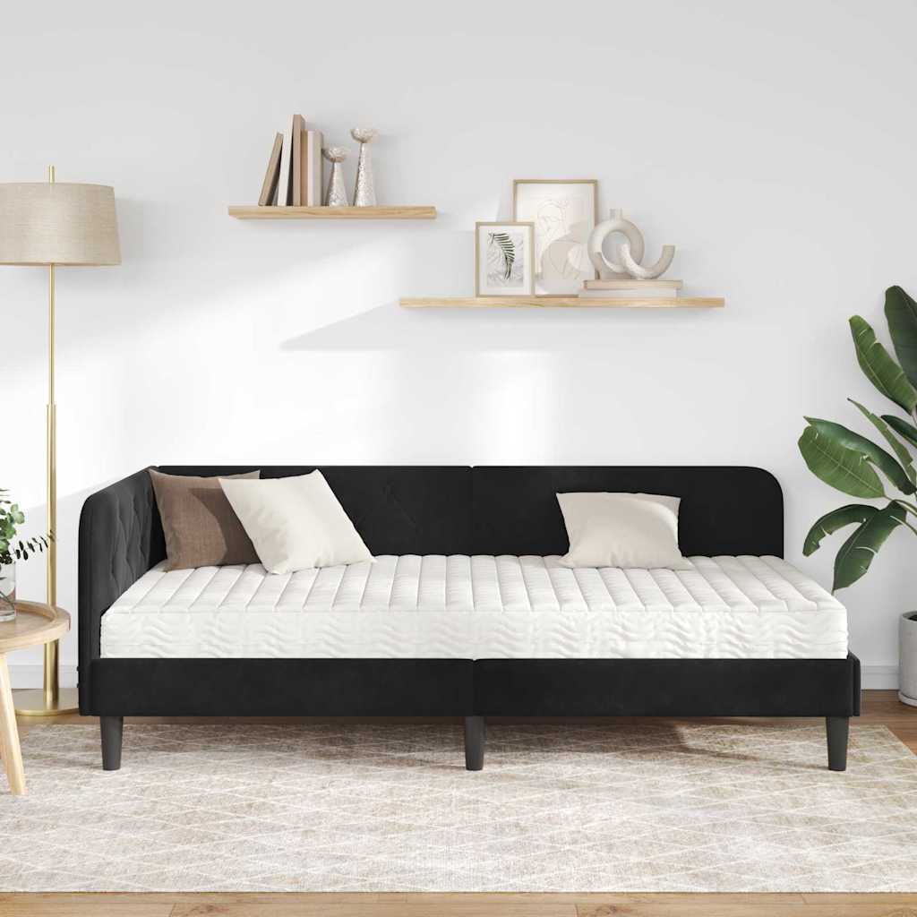 Hoekbedframe met matras Zwart 90 x 190 cm Fluweel is nu te koop bij PeponiXL, paradijselijk wonen!