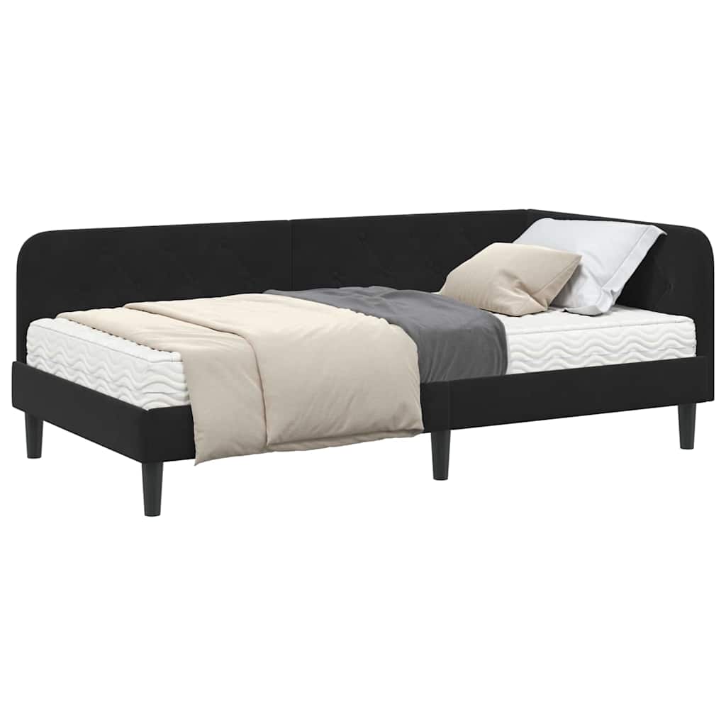 Hoekbedframe met matras Zwart 90 x 190 cm Fluweel is nu te koop bij PeponiXL, paradijselijk wonen!