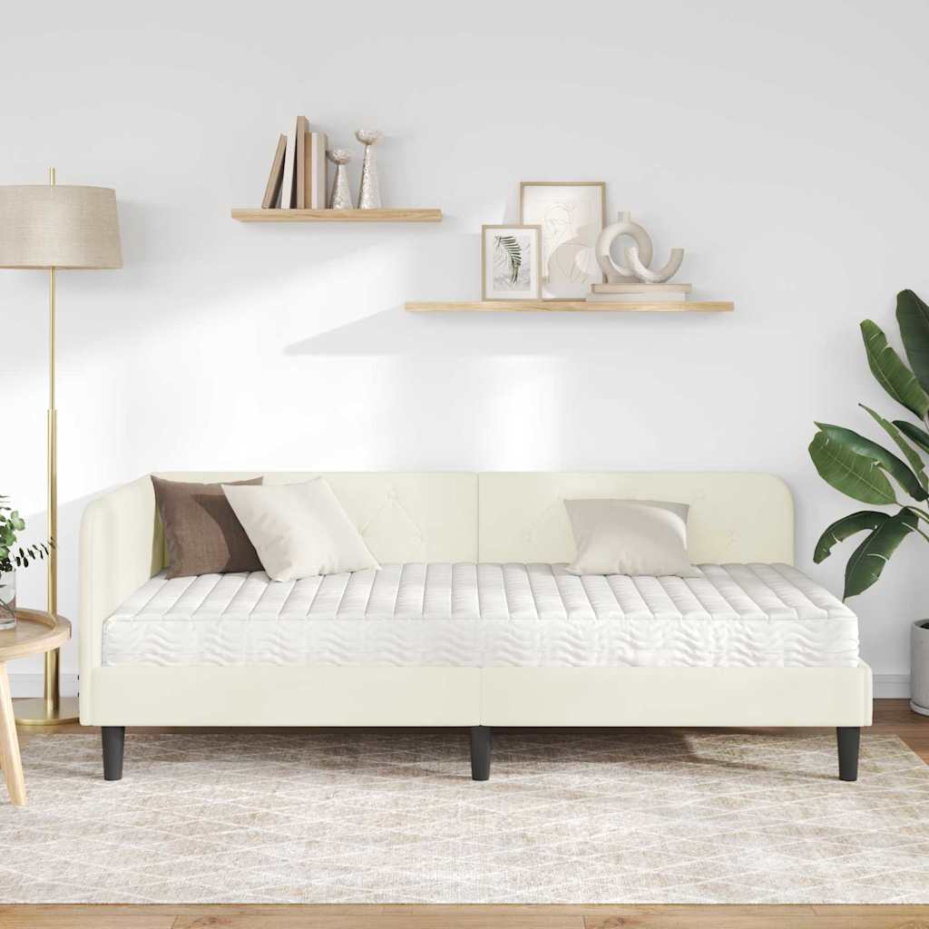 Hoekbedframe met matras Crème 90 x 190 cm Fluweel is nu te koop bij PeponiXL, paradijselijk wonen!