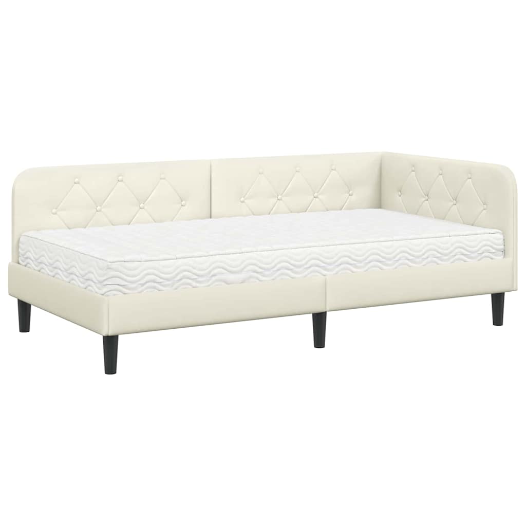 Hoekbedframe met matras Crème 90 x 190 cm Fluweel is nu te koop bij PeponiXL, paradijselijk wonen!