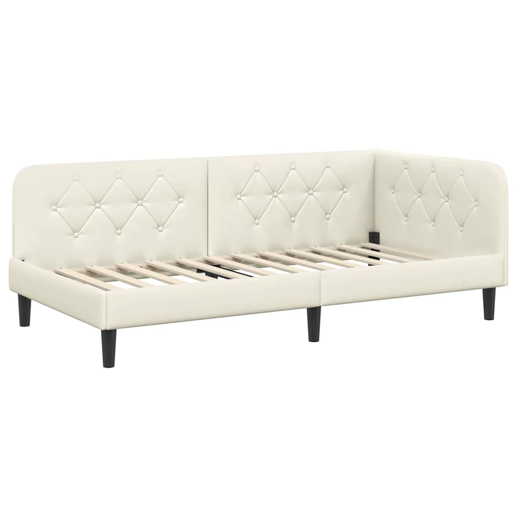 Hoekbedframe met matras Crème 90 x 190 cm Fluweel is nu te koop bij PeponiXL, paradijselijk wonen!