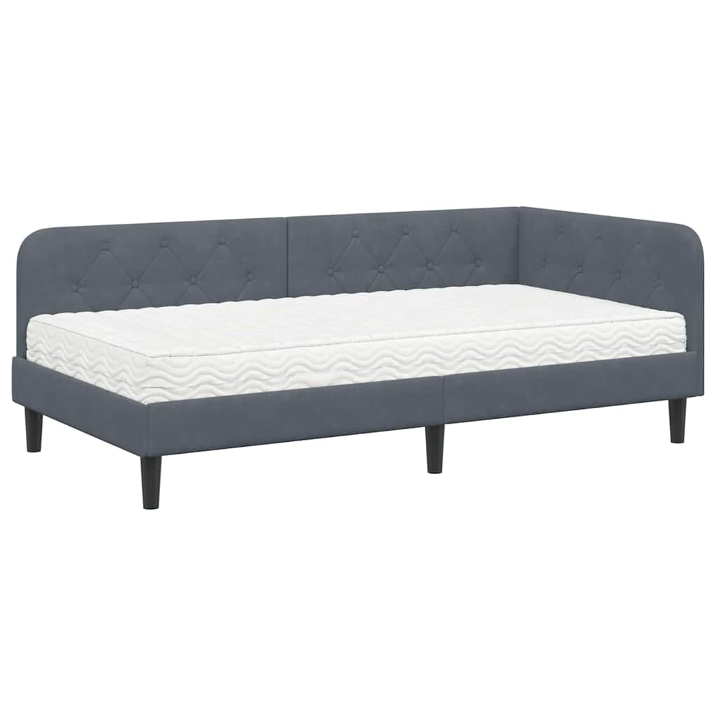 Hoekbedframe met matras Donkergrijs 90 x 200 cm Fluweel is nu te koop bij PeponiXL, paradijselijk wonen!