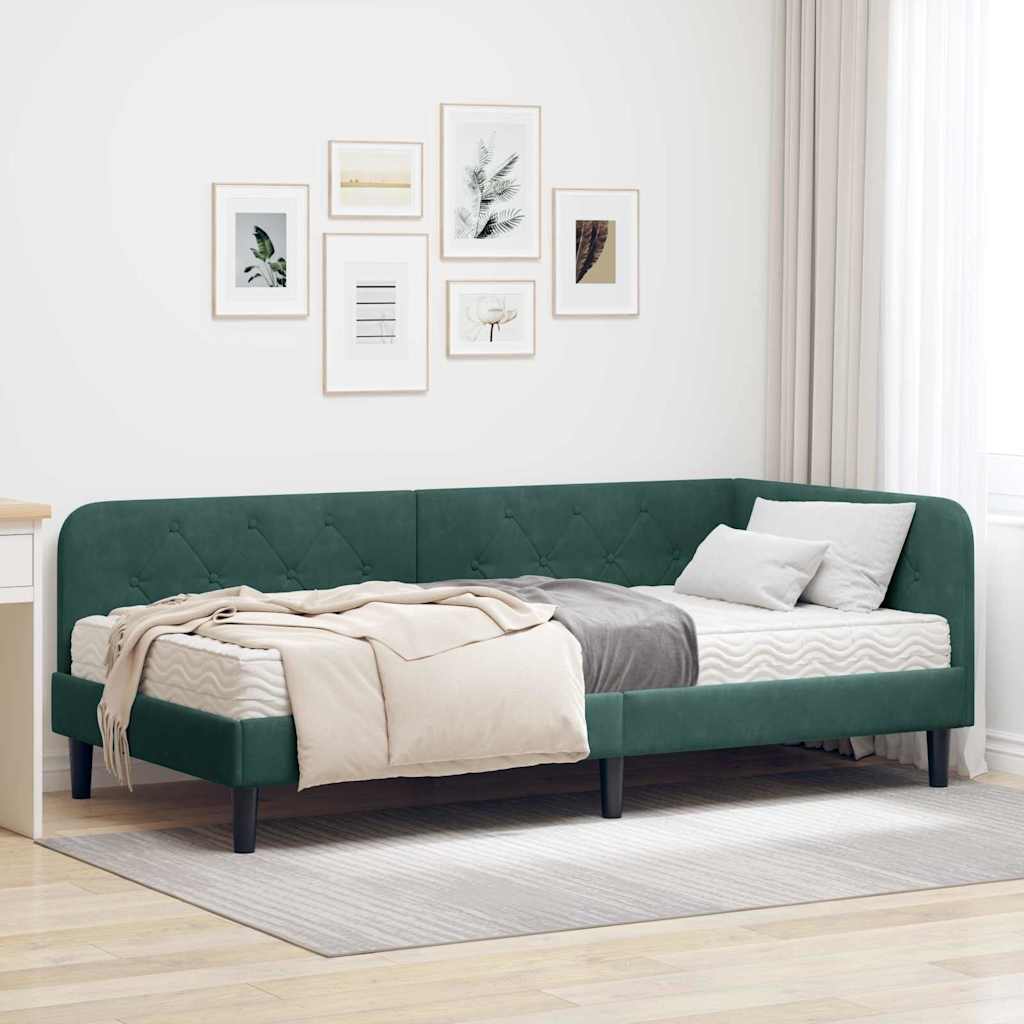 Hoekbedframe met matras Donkergroen 90 x 200 cm Fluweel is nu te koop bij PeponiXL, paradijselijk wonen!