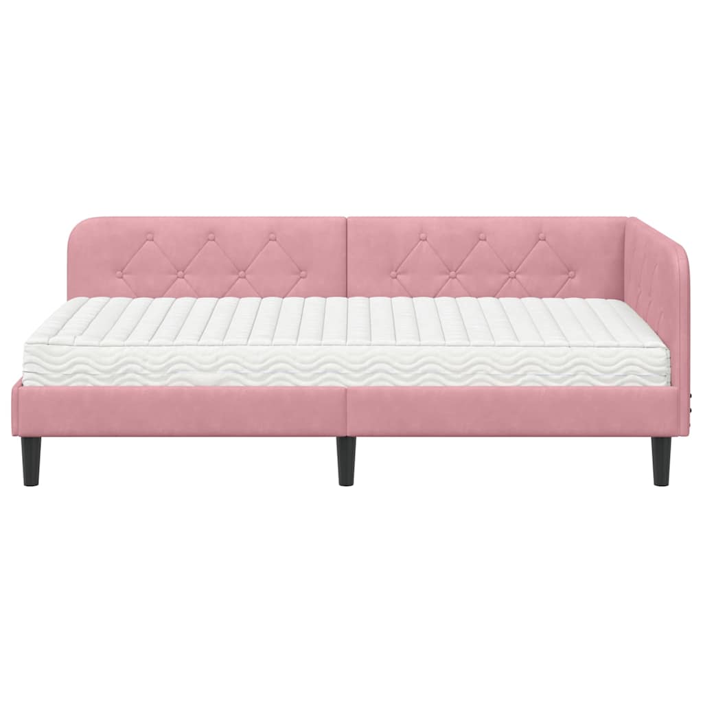 Hoekbedframe met matras met hoofdeinde Roze 90 x 200 cm Fluweel is nu te koop bij PeponiXL, paradijselijk wonen!