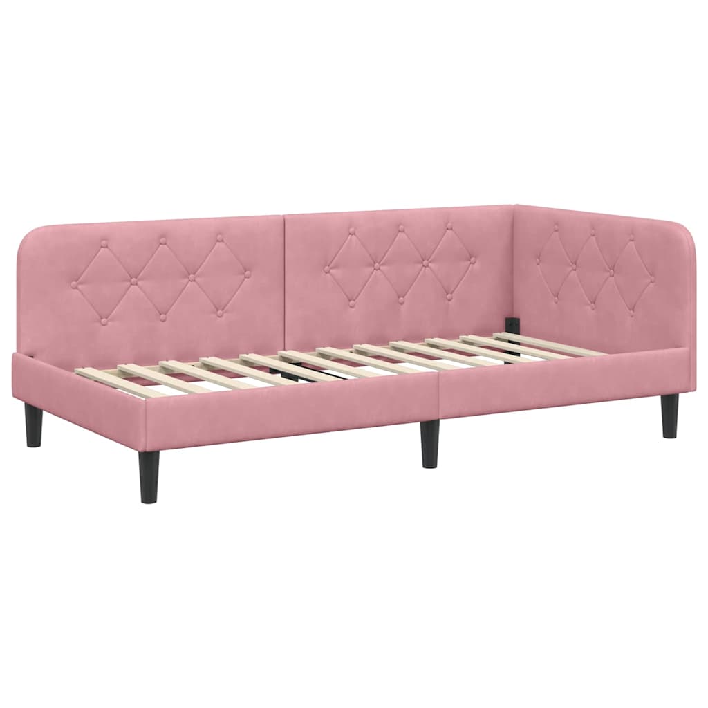 Hoekbedframe met matras met hoofdeinde Roze 90 x 200 cm Fluweel is nu te koop bij PeponiXL, paradijselijk wonen!
