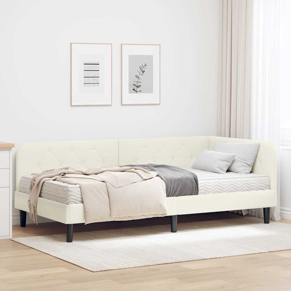 Hoekbedframe met matras Crème 90 x 200 cm Fluweel is nu te koop bij PeponiXL, paradijselijk wonen!