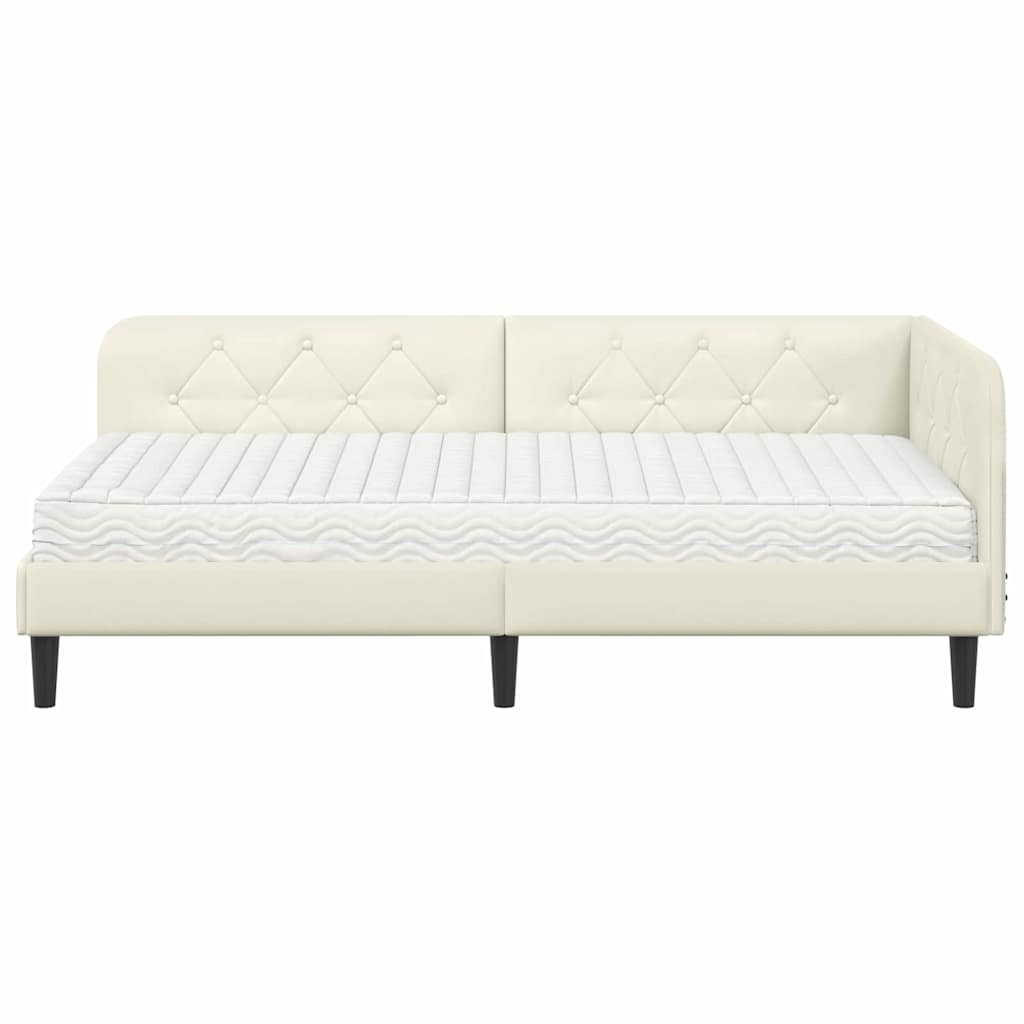 Hoekbedframe met matras Crème 90 x 200 cm Fluweel is nu te koop bij PeponiXL, paradijselijk wonen!