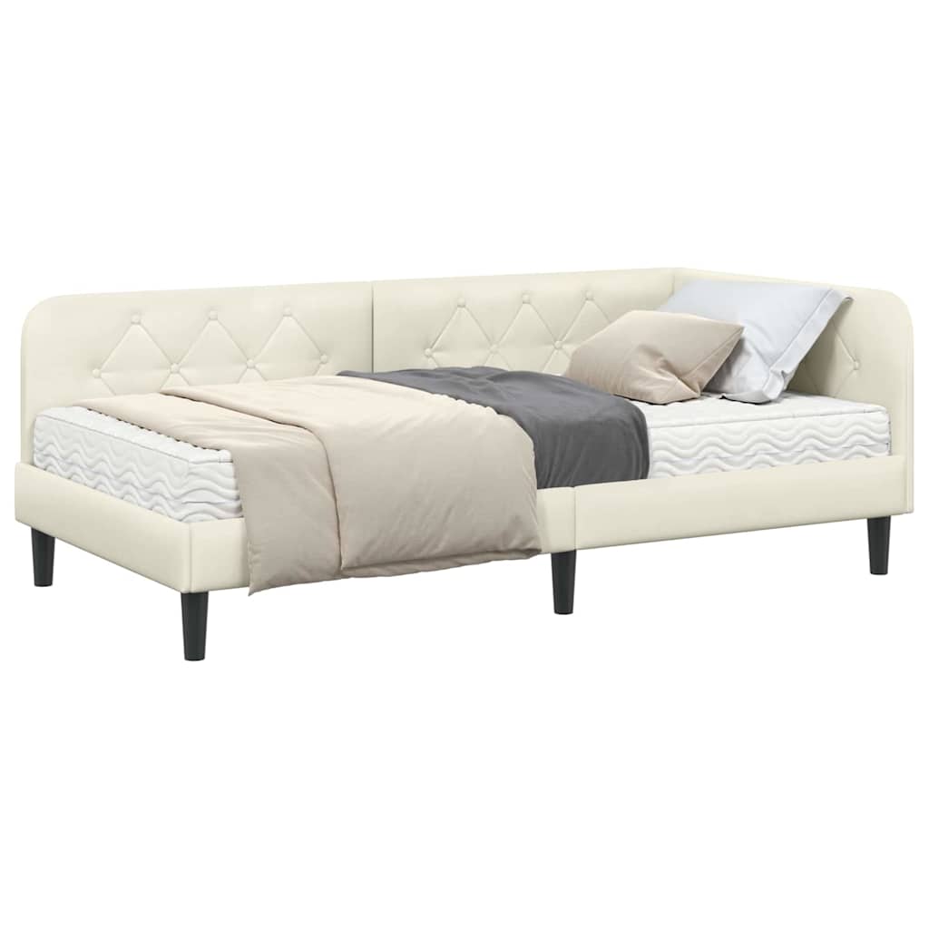 Hoekbedframe met matras Crème 90 x 200 cm Fluweel is nu te koop bij PeponiXL, paradijselijk wonen!
