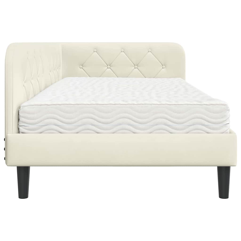 Hoekbedframe met matras Crème 90 x 200 cm Fluweel is nu te koop bij PeponiXL, paradijselijk wonen!