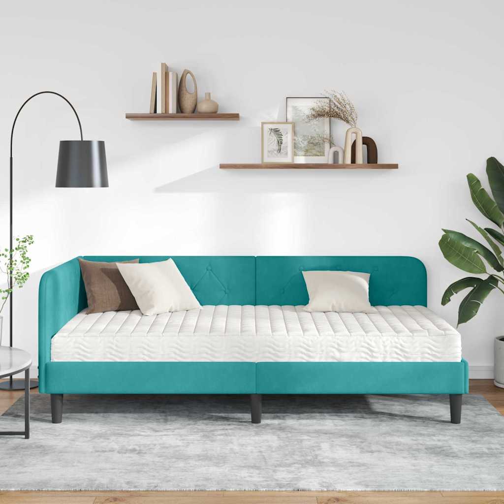Hoekbedframe met matras Turquoise 90 x 200 cm Fluweel is nu te koop bij PeponiXL, paradijselijk wonen!
