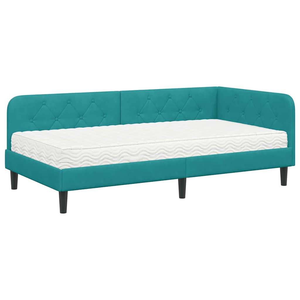 Hoekbedframe met matras Turquoise 90 x 200 cm Fluweel is nu te koop bij PeponiXL, paradijselijk wonen!
