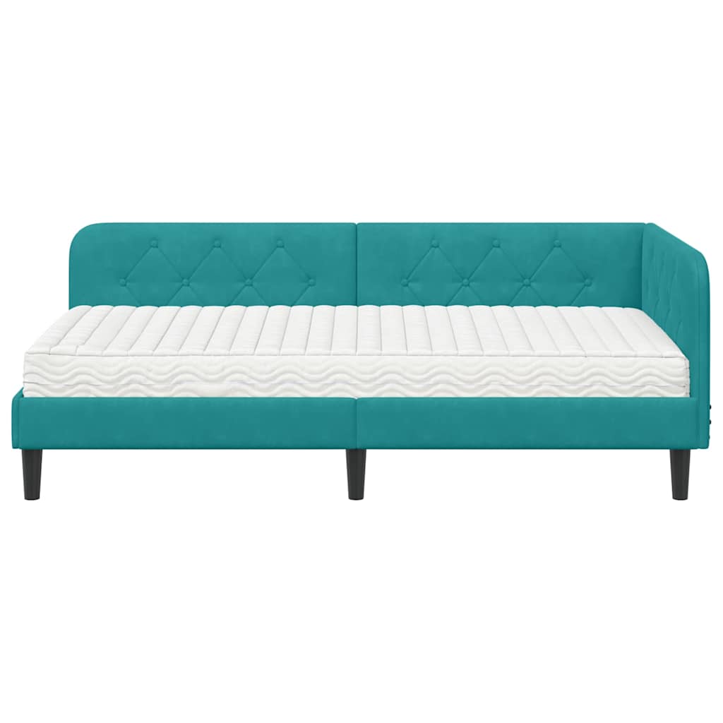 Hoekbedframe met matras Turquoise 90 x 200 cm Fluweel is nu te koop bij PeponiXL, paradijselijk wonen!