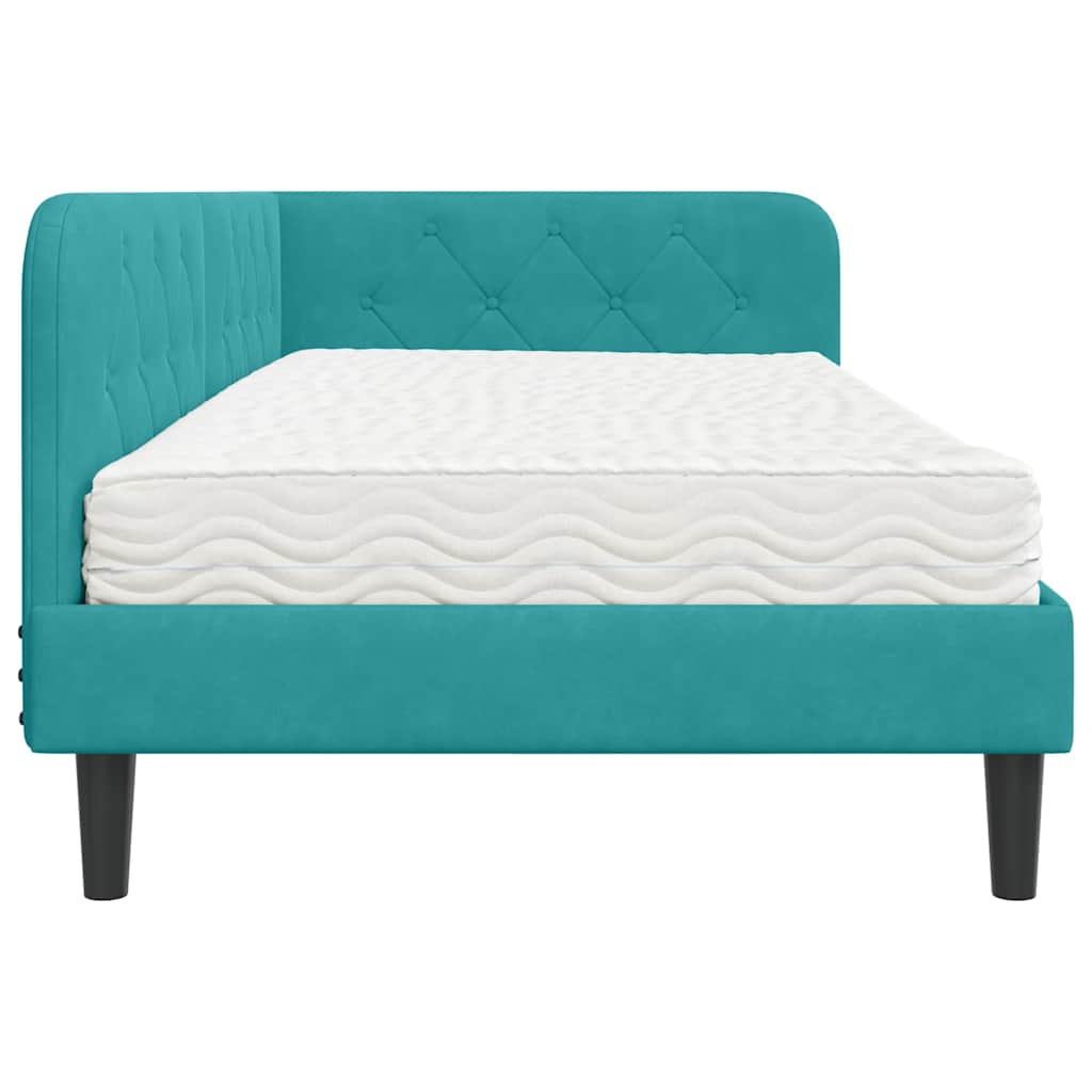 Hoekbedframe met matras Turquoise 90 x 200 cm Fluweel is nu te koop bij PeponiXL, paradijselijk wonen!