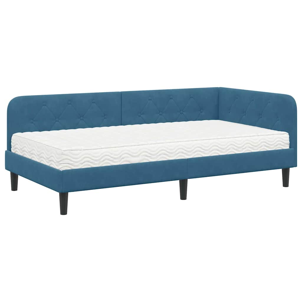Hoekbedframe met matras Blauw 100 x 200 cm Fluweel is nu te koop bij PeponiXL, paradijselijk wonen!