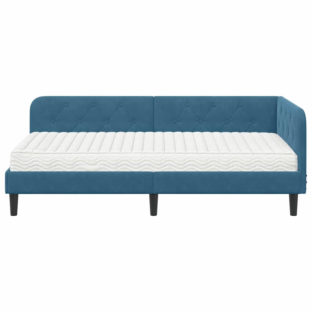 Hoekbedframe met matras Blauw 100 x 200 cm Fluweel is nu te koop bij PeponiXL, paradijselijk wonen!