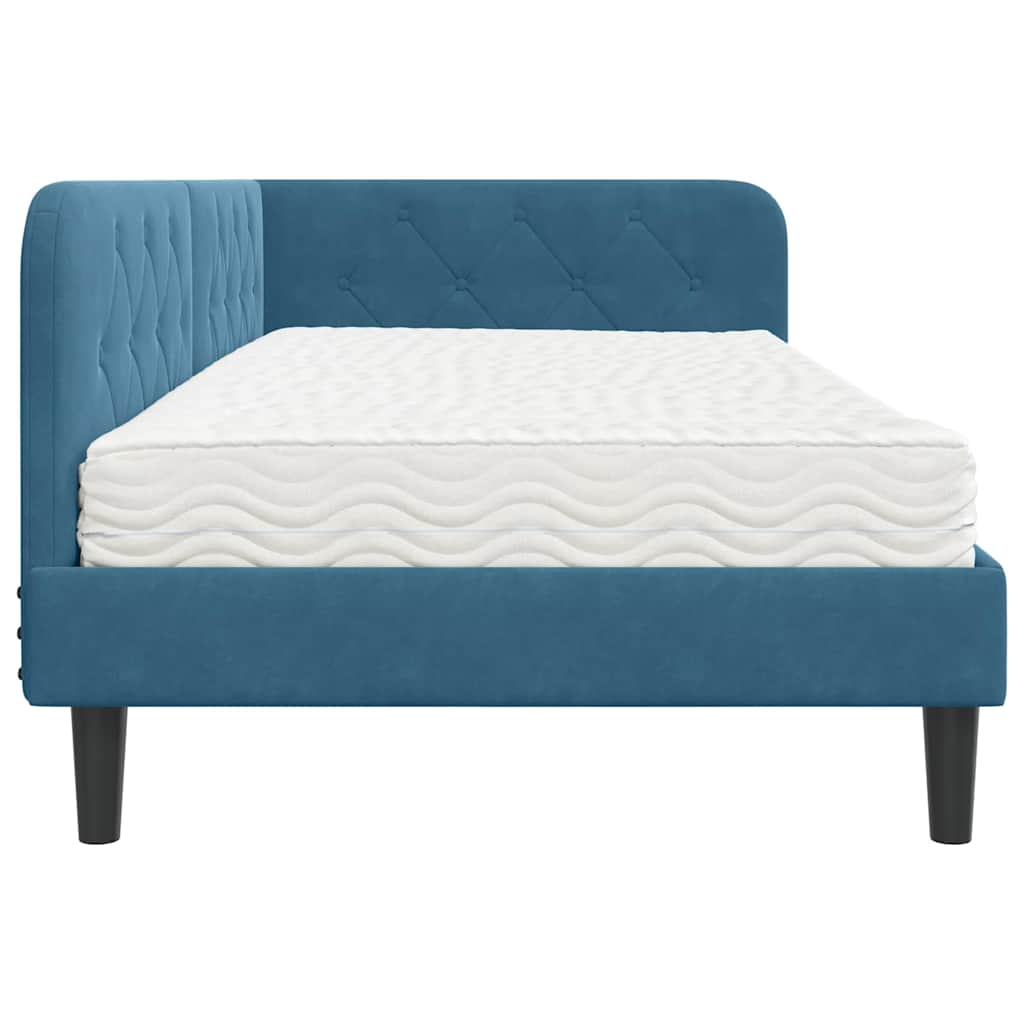 Hoekbedframe met matras Blauw 100 x 200 cm Fluweel is nu te koop bij PeponiXL, paradijselijk wonen!