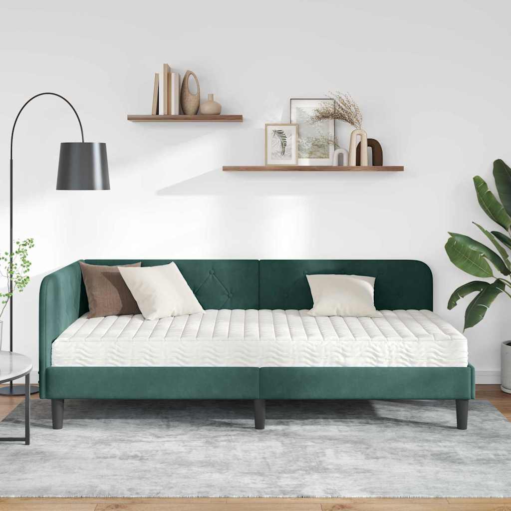 Hoekbedframe met matras Donkergroen 100 x 200 cm Fluweel is nu te koop bij PeponiXL, paradijselijk wonen!