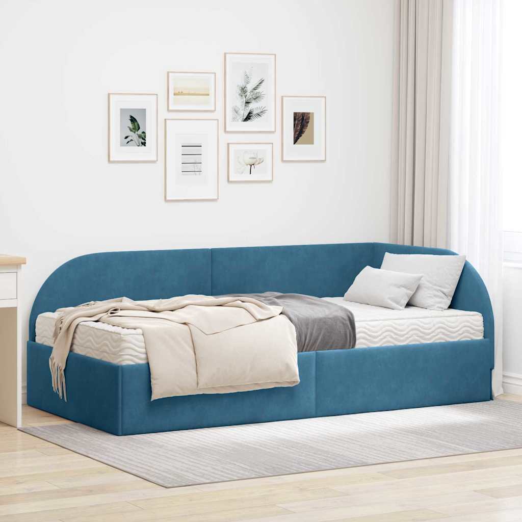 Hoekbedframe met Matras met hoofdeinde 2 pcs Blauw Fluweel is nu te koop bij PeponiXL, paradijselijk wonen!