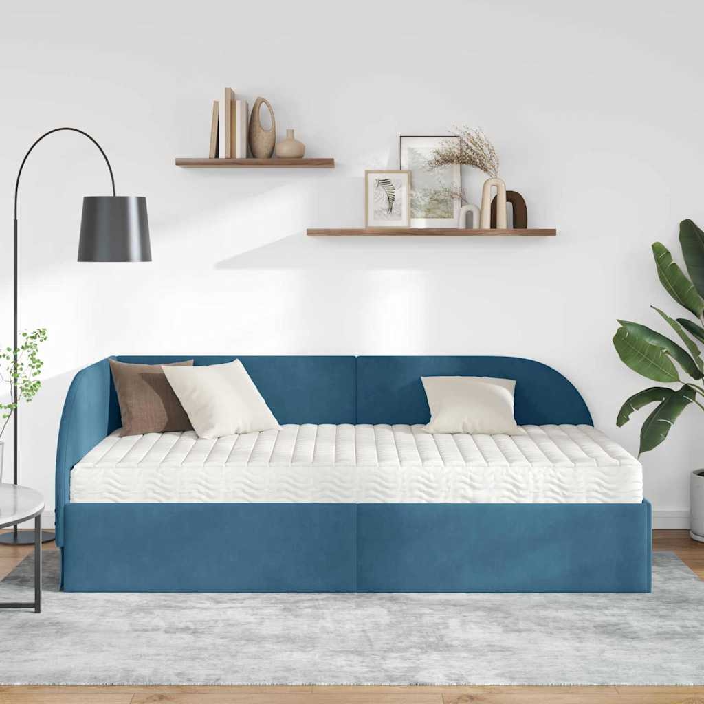 Hoekbedframe met Matras met hoofdeinde 2 pcs Blauw Fluweel is nu te koop bij PeponiXL, paradijselijk wonen!