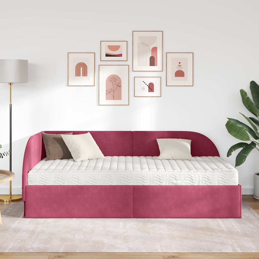 Hoekbedframe met Matras met hoofdeinde 2 pcs Groen Fluweel is nu te koop bij PeponiXL, paradijselijk wonen!