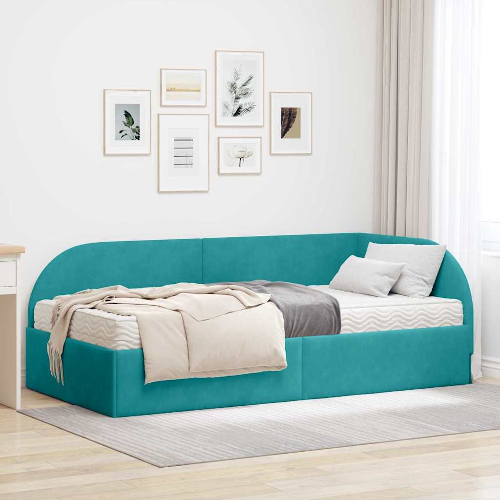 Hoekbedframe met Matras met hoofdeinde 2 pcs Turquoise Fluweel is nu te koop bij PeponiXL, paradijselijk wonen!