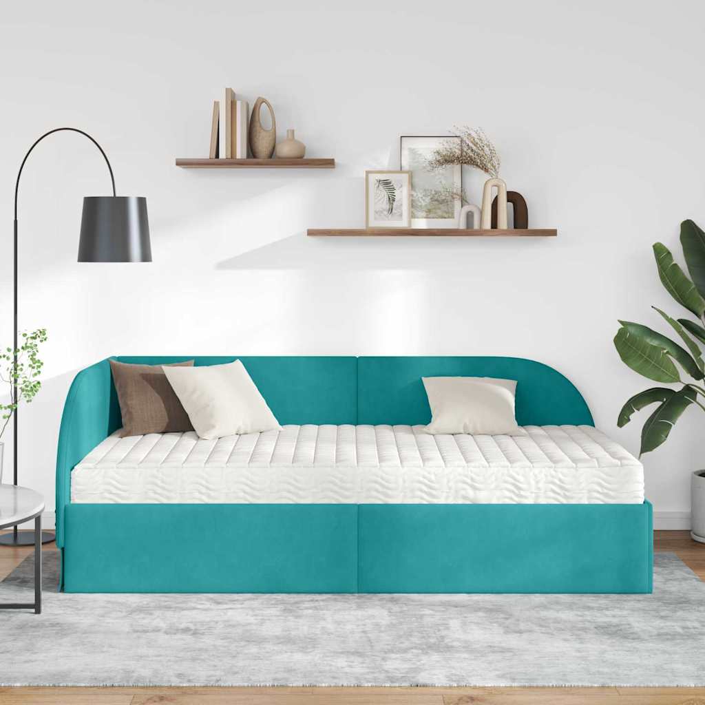 Hoekbedframe met Matras met hoofdeinde 2 pcs Turquoise Fluweel is nu te koop bij PeponiXL, paradijselijk wonen!