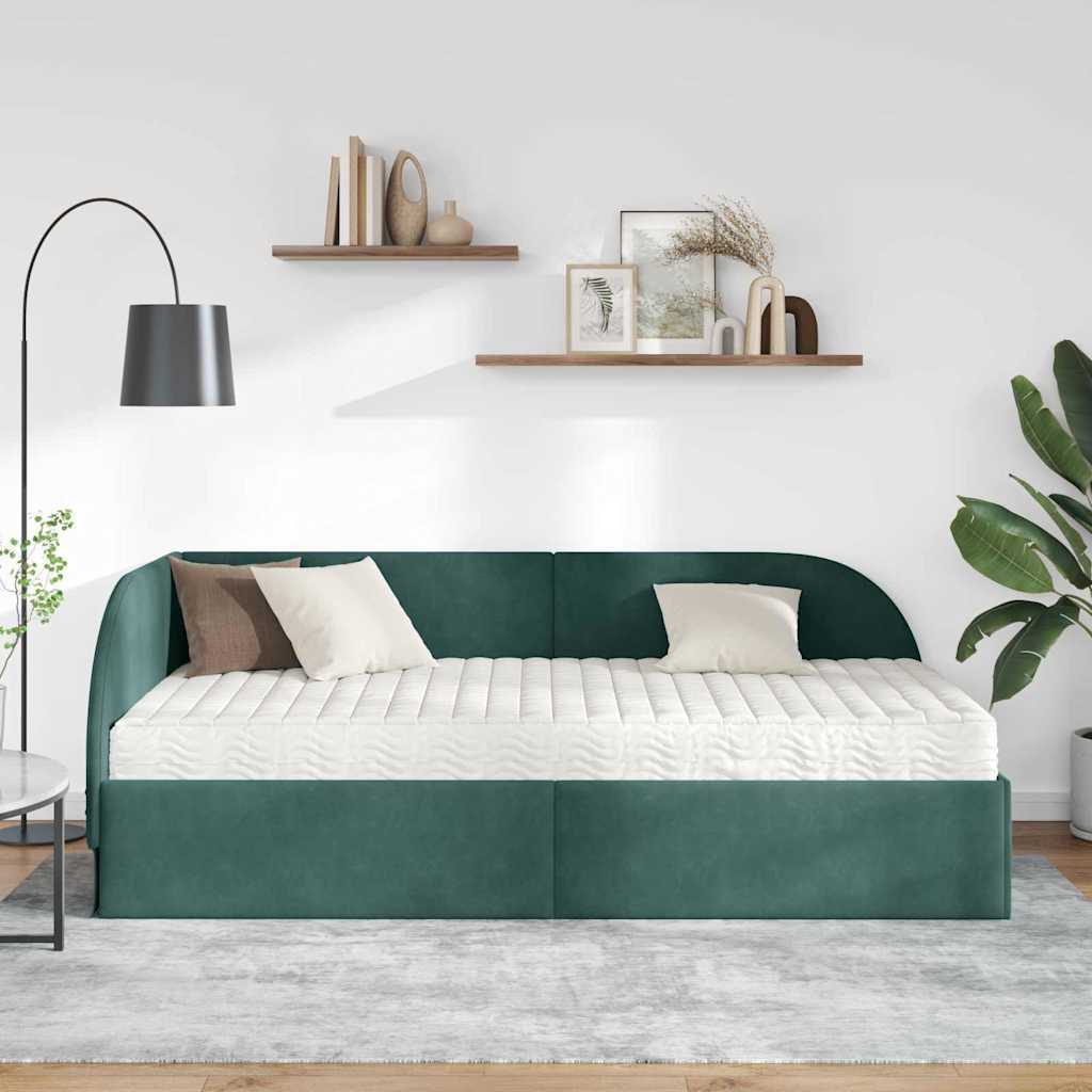 Hoekbedframe met Matras met hoofdeinde 2 pcs Groen Fluweel is nu te koop bij PeponiXL, paradijselijk wonen!